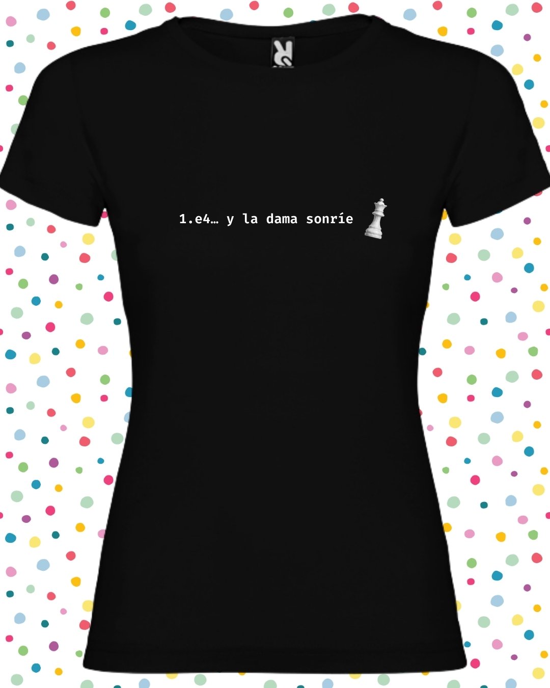 Camisetas ajedrez, camiseta mujer, tallas, colores, escoger, bonito, bueno, económico, jaque mate, peón tres alfil dama, dama, peón, caballo, torre, rey, alfil