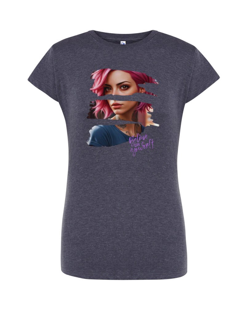 BELIEVE_Camiseta Mujer Manga Corta Heather