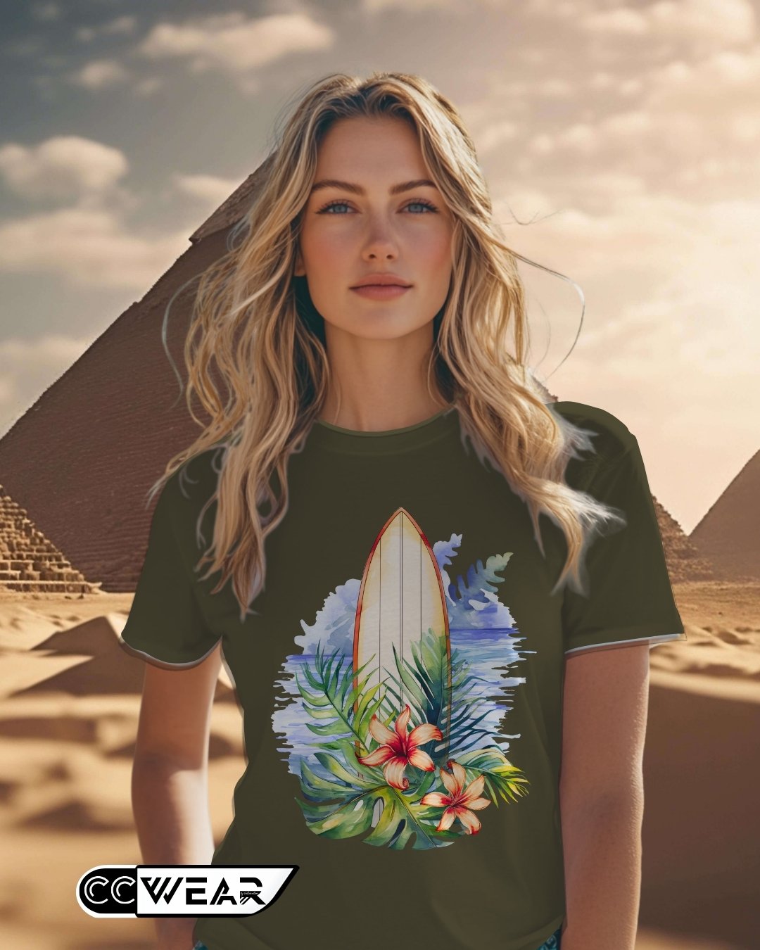 🏝️ EXPLORA CON ESTILO 🌊 Lleva la esencia tropical a cualquier lugar con esta camiseta única. La combinación de hojas exóticas, flores vibrantes y una tabla de surf transmite pura energía aventurera, perfecta para espíritus libres y soñadores.