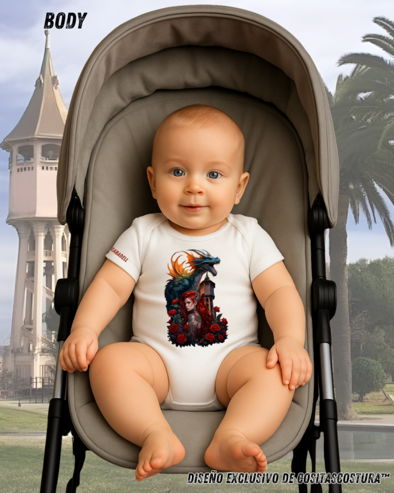 Camiseta algodon 100% blanca con diseño exclusivo de cositascostura inspirado en la diada de sant jordi y la torre del aigua de Sabadell