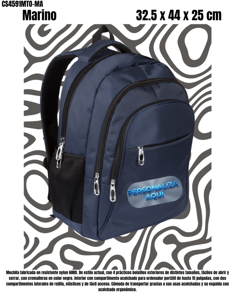 Mochila Compartimento Portátil 15" 4 bolsillos.- 4 Colores.-