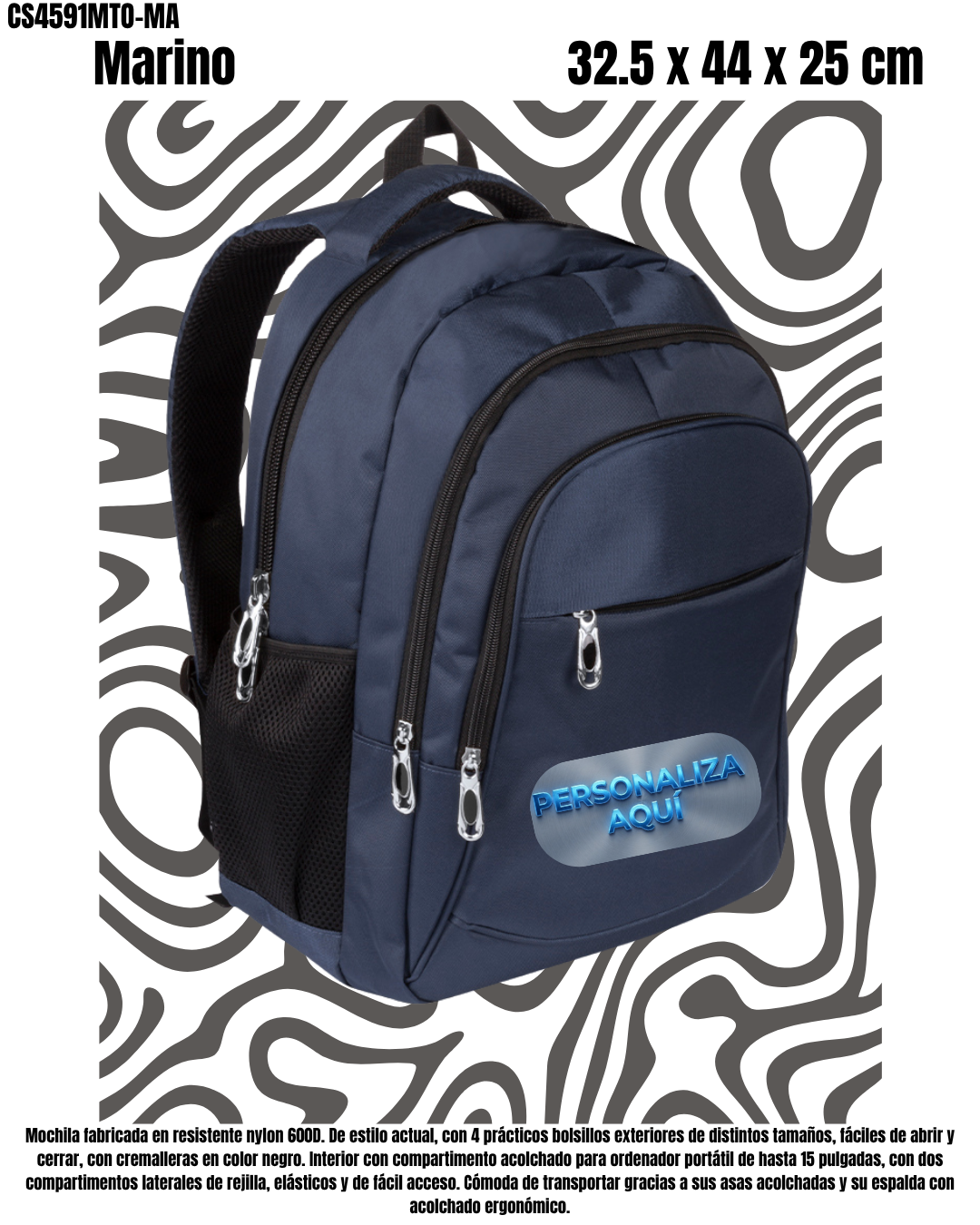 Mochila Compartimento Portátil 15" 4 bolsillos.- 4 Colores.-