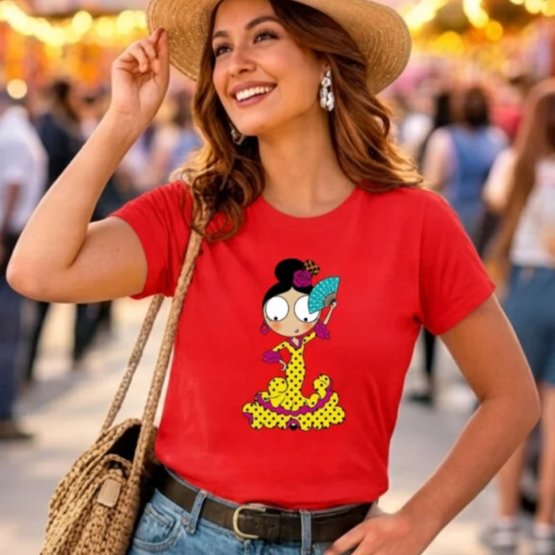Camiseta Flamenquillas 7 Roja TALLA S