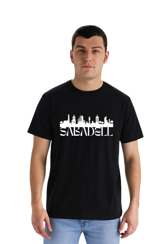 CAMISETA NEGRA UNISEX ADULTO SKYLINE SABADELL